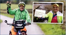  ?? ?? TV Presenter Timmy Mallett, on his bicycle journey around Co. Fermanagh. Photos by John Mcvitty.