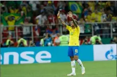  ??  ?? Brazil’s Neymar gestures as Brasil won the group E match between Serbia and Brazil, at the 2018 soccer World Cup in the Spartak Stadium in Moscow, Russia on Wednesday AP Photo/VICtor r. CAIVAno