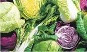  ?? SCOTT SUCHMAN FOR THE WASHINGTON POST ?? Bok choy, green napa, savoy and red cabbages. Each has its own distinct flavor and texture.