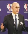  ?? Jae C. Hong / Associated Press ?? NBA Commission­er Adam Silver speaks at a news conference before a preseason game between the Houston Rockets and the Toronto Raptors in Saitama, near Tokyo, in October.