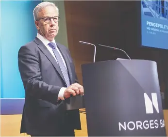  ?? KYRRE LIEN / BLOOMBERG FILES ?? Norges Bank Governor Oystein Olsen needed just 175 words this week when it came to explaining why
Norway’s central bank was leaving interest rates unchanged.