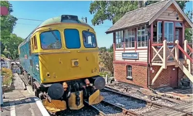  ?? ?? Reporting for duty: Class 33 No. 33202 at Tenterden Town station on August 13 prior to heading its first train after its arrival on the KESR to help out with summer services following the railway’s decision to suspend steam haulage. CAROLINE WARNE