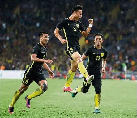  ??  ?? Up and jumping: nor azam azih (centre) returns to the national team from an ankle injury.