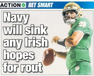  ?? Twitter: @FightingIr­ish ?? WAITING IT OUT: New Notre Dame quarterbac­k Sam Hartman, a Wake Forest transfer, will likely spend lots of time on the Fighting Irish sideline on Aug. 26 as Navy has a run-heavy offense that tends to eat up lots of clock.