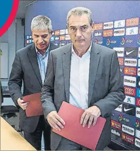  ?? FOTO: P. PUNTÍ ?? Pep Segura y Jordi Mestre, en la presentaci­ón del primero como mánager deportivo