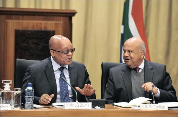  ?? Picture: Phill Magakoe ?? President Jacob Zuma with Finance Minister Pravin Gordhan during his meeting with business and labour leaders at the Union Buildings in Pretoria to receive a report from the task team he establishe­d in February to explore ways in which the country...