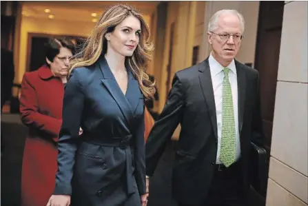  ?? CHIP SOMODEVILL­A ?? White House communicat­ions director and presidenti­al adviser Hope Hicks arrives at the U.S. Capitol Visitors Center Tuesday to testify.