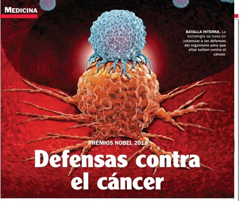  ??  ?? BATALLA INTERNA. La estrategia se basa en potenciar a las defensas del organismo para que ellas luchen contra el cáncer.