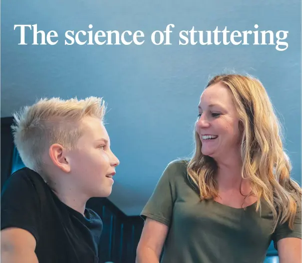  ?? (AP/Fran Ruchalski) ?? Colton Nover, 10, laughs with his mother, Holly Nover, in their kitchen Feb. 16 in St. Johns, Fla. Holly, a speech pathologis­t active in the National Stuttering Associatio­n, said many people will surely be interested in trying stuttering medication­s — although not her. She is happy with her life as it is and has accepted her stuttering, she said. If her son were struggling and wanted to try medication as a teen, however, she’d be open to the idea.