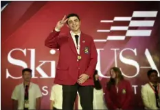  ?? COURTESY SHAWSHEEN TECH ?? Shawsheen’s Cole Kelley holds up two fingers when posing for a photo, after receiving his second gold medal at the Skillsusa State competitio­n.