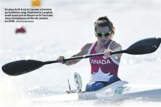  ?? PHOTO D’ARCHIVES ?? En plus du K-4 où le Canada a terminé au huitième rang, Andréanne Langlois avait aussi pris le départ en K-1 lors des Jeux olympiques de Rio de Janeiro en 2016.