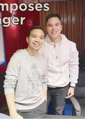  ??  ?? Composer-producer Kiko Salazar (left) and singer Myko Mañago collaborat­e for the latter’s latest single Tulad Niya, which came out in digital stores last June 17.