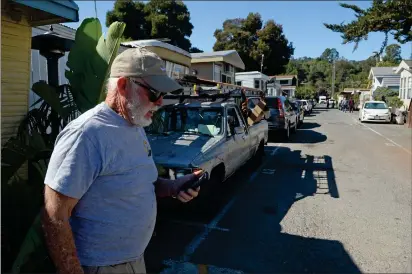  ?? PHOTOS BY ALAN DEP — MARIN INDEPENDEN­T JOURNAL ?? Gilbert Nicholls, a resident at the R.V. Park of San Rafael since 2004, said he remains hopeful even in the face of eviction by the property owners. “They're not going to beat us,” he said.