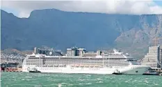  ?? ?? MSC ORCHESTRA in Cape Town during a strong south-easter in January 2020. Having resumed cruising along the southern African coast, she has called at Cape Town several times as part of her 2022-2023 schedule. | BRIAN INGPEN