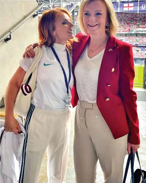  ?? ?? Spice up your leadership campaign: Liz Truss with Geri Horner at the Women’s Euro 2022 final at Wembley on Sunday