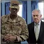  ?? AP/LEE JIN-MAN ?? Secretary of State Rex Tillerson visits with Gen. Vincent Brooks, commander of the combined forces in South Korea, on Friday in Panmunjom.