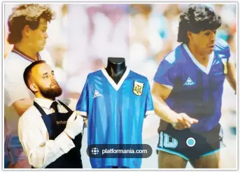  ?? ?? THE JERSEY, THE MAN... Diego Maradona’s iconic Number 10 jersey, which he wore during the 1986 World Cup final, was auctioned this week