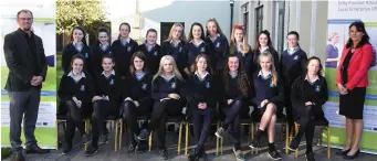  ??  ?? Students from St. Mary’s SS, Charlevill­e who attended the induction day for the School Enterprise Programme ‘19 are pictured with teacher Ann Doherty and Programme Co-ordinator Gary Lowe.