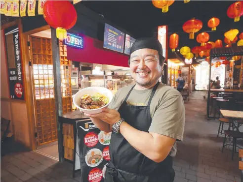  ?? Picture: STEWART McLEAN ?? NOODLE AROUND: Owner Hironobu Saito at Ramen Nobu in Lantern Lane at Stockland Shopping Centre.