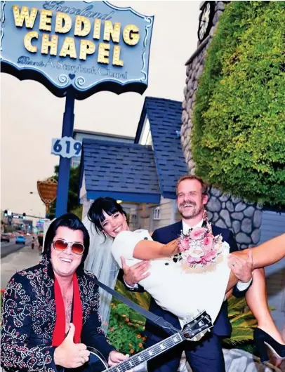  ??  ?? Love me tender: Lily married American actor David Harbour at an Elvis chapel in Las Vegas