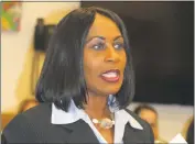  ?? STAFF PHOTOS BY TIFFANY WATSON ?? Dottery Washington, a Waldorf resident, asks a question at the Women of Action Charles County meet and greet with U.S. Rep. Steny Hoyer on May 9.