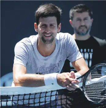  ?? EPA ?? Above, Novak Djokovic and Serena Williams, right, practice on the eve of the Australian Open in Melbourne yesterday