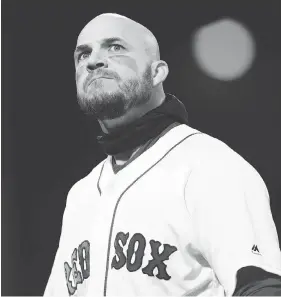  ?? MADDIE MEYER/GETTY IMAGES ?? Steve Pearce reacts after flying out during the third inning against the Los Angeles Dodgers in Game 2 of the World Series in Boston on Wednesday. Having a shot at the ring is consolatio­n for Pearce, who wasn’t thrilled to leave the Blue Jays.