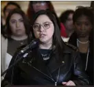  ?? RJ SANGOSTI — THE DENVER POST ?? Democratic Sen. Julie Gonzales speaks to the media Thursday supporting a package of bills to protect abortion and reproducti­ve rights during a press conference in the West Foyer at the Colorado State Capitol in Denver.