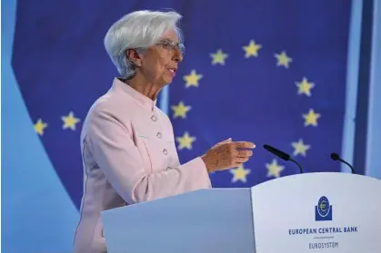  ?? Photograph: Kirill Kudryavtse­v/AFP/Getty Images ?? Christine Lagarde said ECB interest rates had reached levels that would make ‘a substantia­l contributi­on to the timely return of inflation to the target’.