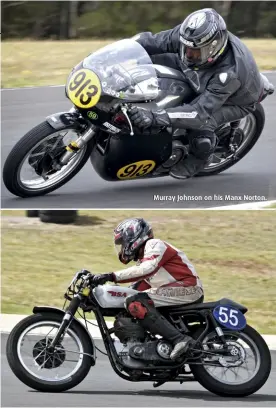  ??  ?? Murray Johnson on his Manx Norton. ABOVE HMCRRSA president Trevor Henderson on his 350cc Gold Star BSA.
