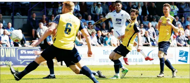  ?? PICTURE: Action Images ?? BIG MOMENT: Tranmere Rovers’ Josh Ginnelly scores their second equaliser en route to a dramatic 4-2 extra-time win against Ebbsfleet