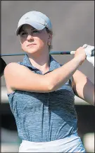  ?? ANDY LAVALLEY/POST-TRIBUNE ?? Michigan City’s Lia Thomas watches her drive during the Lafayette Jefferson Regional at Battle Ground Golf Club outside Lafayette on Saturday.