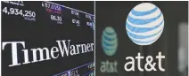  ??  ?? A COMBINATIO­N photo shows the Time Warner and AT&T logos.