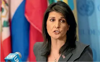  ?? AP ?? Ambassador Nikki Haley has called the UN human rights council a ‘‘self-serving organisati­on that makes a mockery of human rights’’.