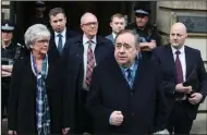  ??  ?? Alex Salmond, former leader of the Scottish National Party, leaves the High Court in Edinburgh, Scotland, on Monday after he was cleared of attempted rape and a series of sexual assaults against nine women.
(AP/Jane Barlow)