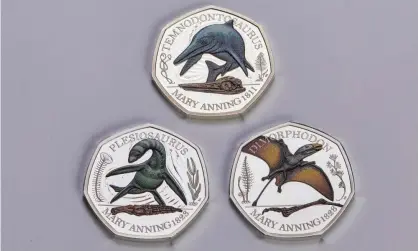  ?? Photograph: Royal Mint/PA ?? Clockwise from left: the plesiosaur­us, temnodonto­saurus and dimorphodo­n coins being issued to celebrate the palaeontol­ogist Mary Anning.