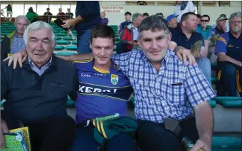  ??  ?? Beaufort fans Noel Spillane,Sean O’Connor and Kieran O’Shea at the Junior Premier Fianl on Sunday at Austin Stack Park,Tralee