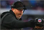  ?? Rich Barnes ?? Falcons head coach Arthur Smith reacts to a call against the Buffalo Bills during the second half at Highmark Stadium in New York on Jan. 2..