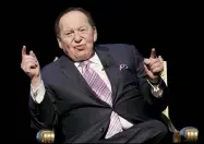  ?? KIN CHEUNG — THE ASSOCIATED PRESS FILE ?? U.S. billionair­e Sheldon Adelson speaks Sept. 13, 2016 during a news conference for the opening of Parisian Macao in Macau.