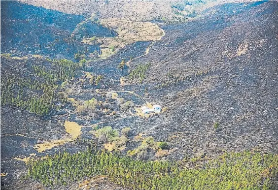  ?? FRANCO PETRINI ?? Cenizas. Una edificació­n logró mantenerse en pie en medio de la tragedia, en la zona del Valle de Paravachas­ca, Dique La Toma.