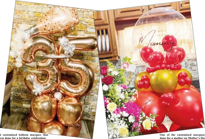  ??  ?? A customised balloon marquee that was done for a birthday celebratio­n