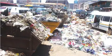  ?? — Picture: Nicholas ?? This uncollecte­d garbage piling up at Charge Office bus rank and in many other places in the Harare Central Business District signifies the failure of the CCC- led Harare City Council and poses health risks to the public.