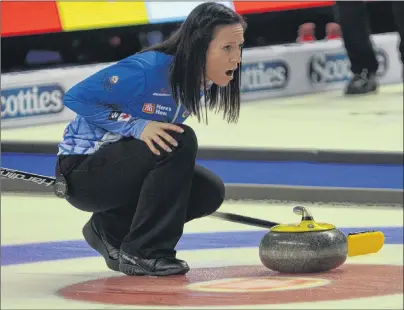  ?? JASON SIMMONDS/JOURNAL PIONEER ?? Julie Tippin and her rink from Woodstock, Ont., is one of several teams in contention for a women’s playoff spot at the 2017 Home Hardware Road to the Roar Pre-Trials curling event at Eastlink Arena.