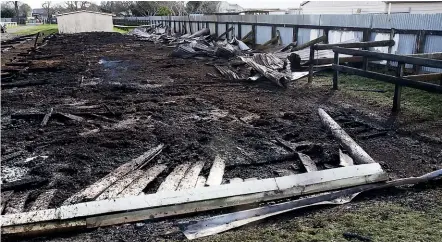  ?? PHOTOS: WARWICK SMITH/STUFF ?? Flames thought to be five metres high engulfed a stable at the AP&I Showground­s in Levin.