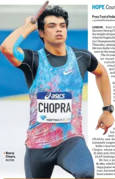  ?? REUTERS ?? Neeraj Chopra.