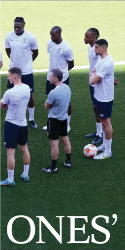  ?? ?? Giovanni van Bronckhors­t speaks to his players during a training session in Seville