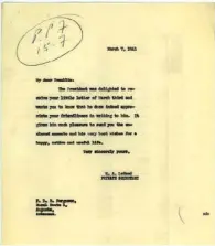  ?? Courtesy of The Franklin D. Roosevelt Presidenti­al Library and Museum ?? This letter, dated March 7, 1941, was sent to Forest Delano Roosevelt Ferguson in response to a letter he wrote to President Franklin D. Roosevelt.