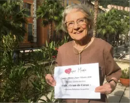  ??  ?? Jacqueline Robineau a également remporté le prix coup de coeur lors de l’élection, samedi soir. (Photo Cl. C.)