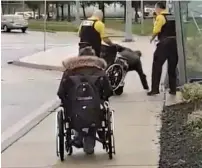  ?? FACEBOOK ?? A video filmed by St. Catharines resident Kris Mumby shows a man being dumped from a wheelchair to the sidewalk.