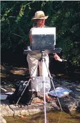  ??  ?? 1
Bill Farnsworth is joined by some four-legged friends during the 2018
PAPSE Paint Out.
2
Katie Dobson Cundiff shows she isn't afraid to get a little wet, painting at the foot of a creek at last year's paint out.
3
Kathie Odom,
Down Old 96, oil,
14 x 18"
4
Dawn Whitelaw,
Return Visit, oil,
12 x 16"
5
Beverly Ford Evans,
Morning Light & Shadow,
oil, 8 x 10"